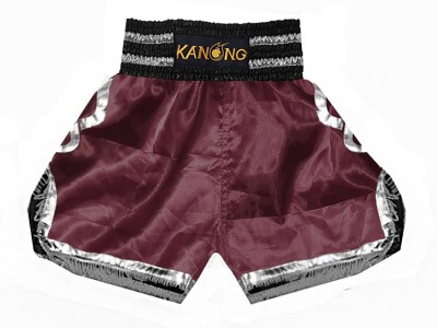Pantaloncini boxe, pantaloncini da boxe : KNBSH-201-Rosso marrone-Argento